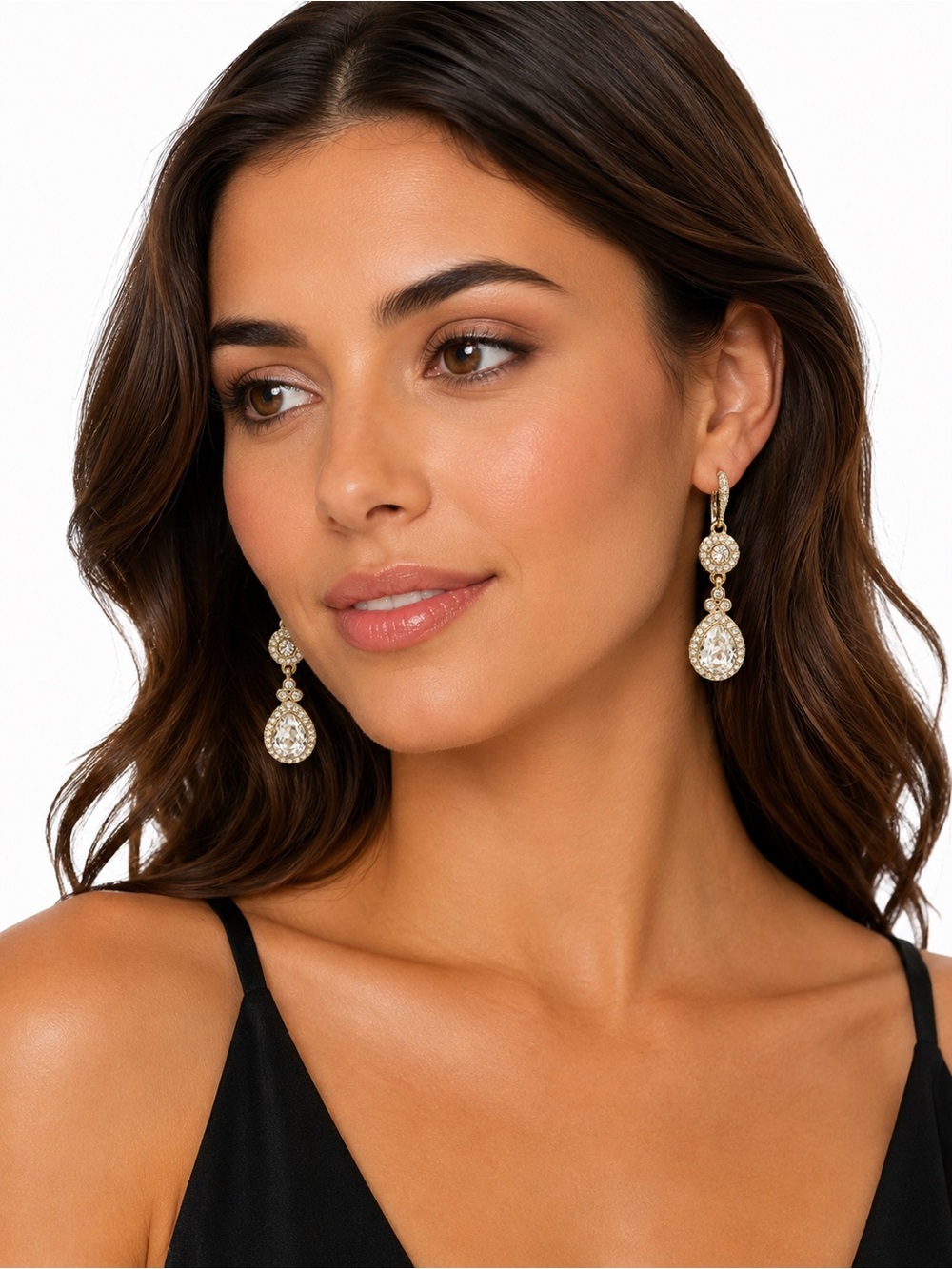 Givenchy Swarovski Crystal Teardrop Drop Earrings Silver Crystal Tone